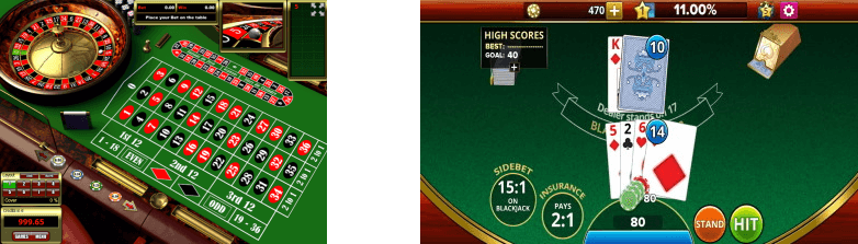 Roulette and Blackjack games